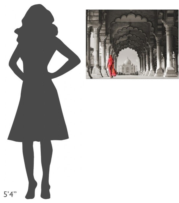 Woman in traditional Sari walking towards Taj Mahal (BW), 32"x24"