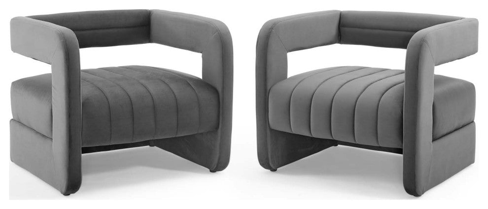 Armchair Accent Chair, Set of 2, Velvet, Dark Gray, Modern, Lounge
