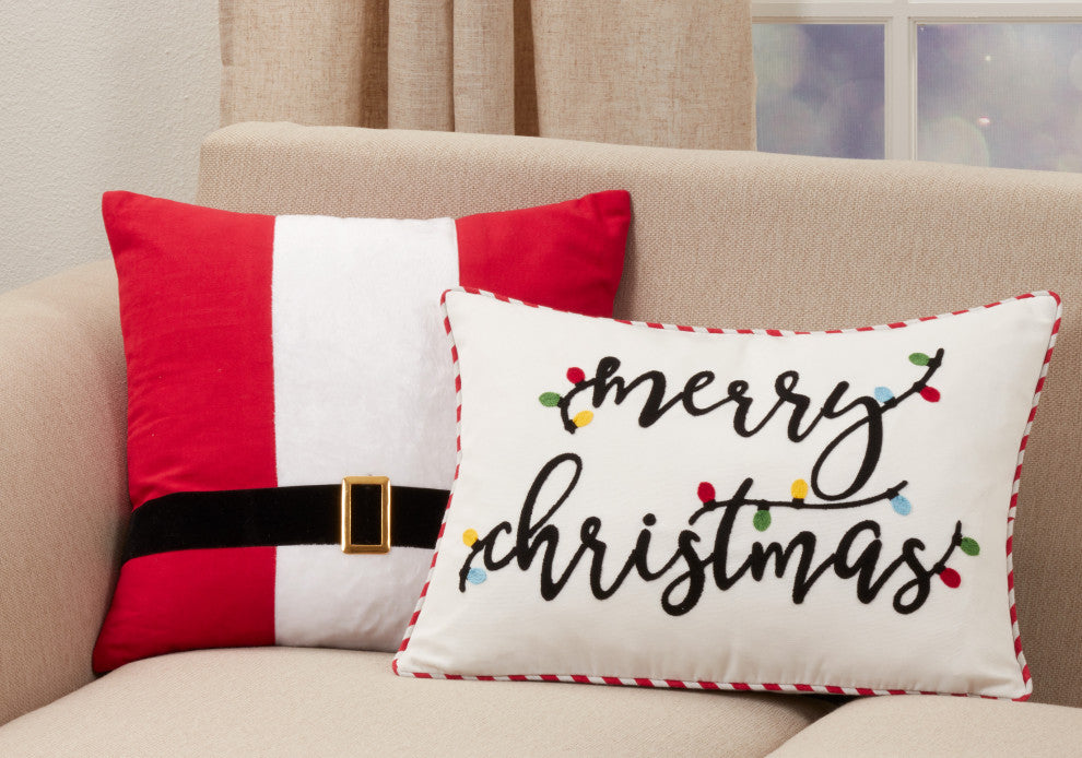 Throw Pillow Cover With Merry Christmas Design, 14"x20", White