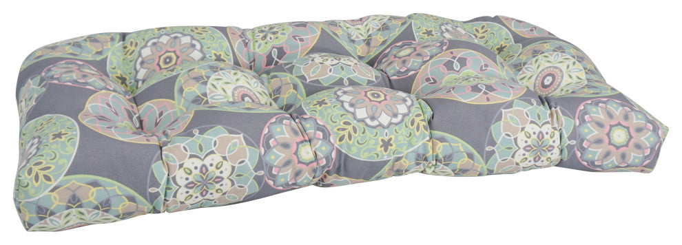 42"X19" U-Shaped Patterned Polyester Tufted Settee/Bench Cushion, Cera Sterling