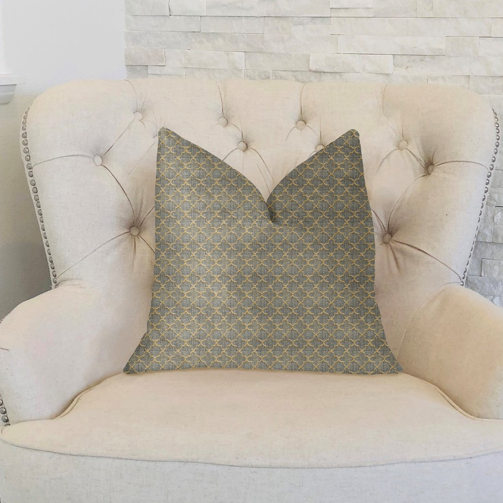 Golden Clove Blue and Beige Luxury Throw Pillow, 20"x30" Queen