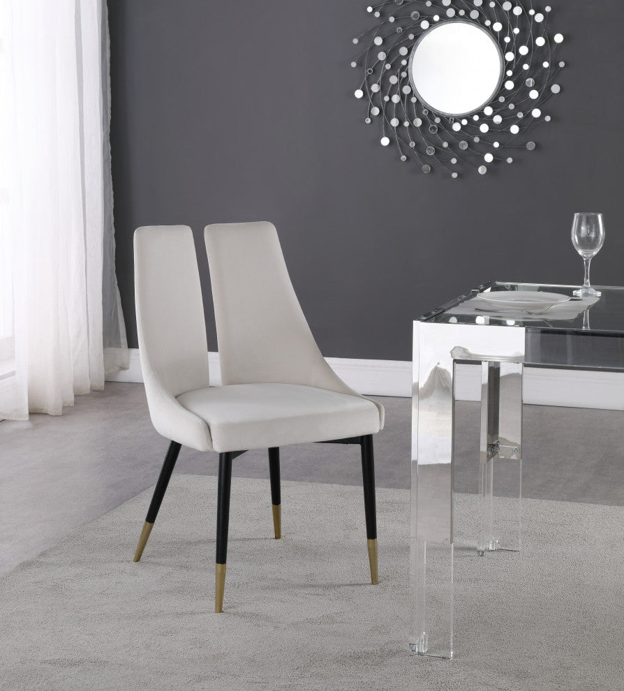 Sleek Velvet Upholstered Dining Chair (Set of 2), Cream