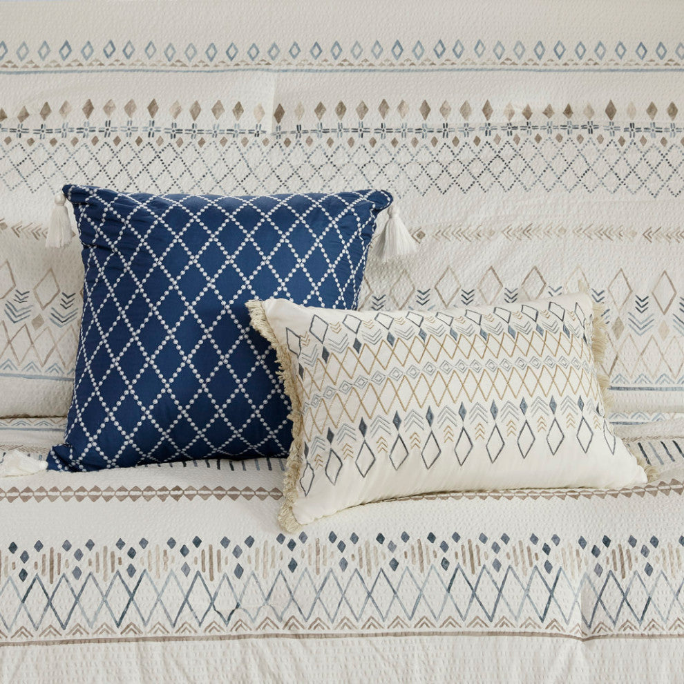 Madison Park Fraser 5 Piece Printed Seersucker Comforter Set With Throw Pillows