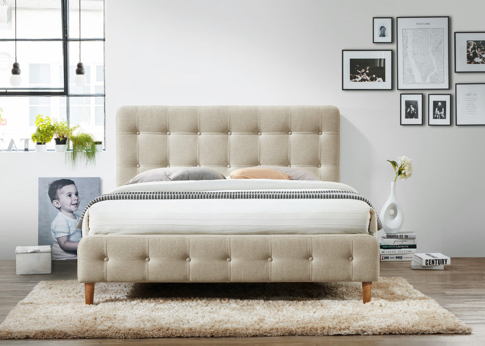 Omax Decor Hugo Upholstered Platform Bed, Beige