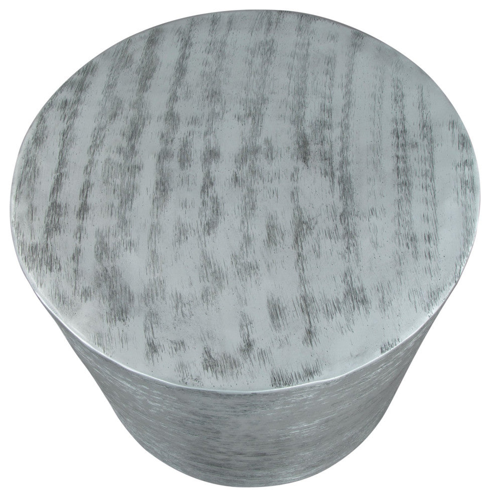Sofa Side Table, Round, Aluminum, Metal, Antique Silver, Rustic Industrial