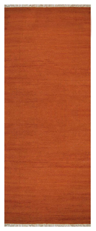HAND WOVEN FLAT WEAVE KILIM WOOL ECO-FRIENDLY AREA RUGS-Solid,Dark Orange