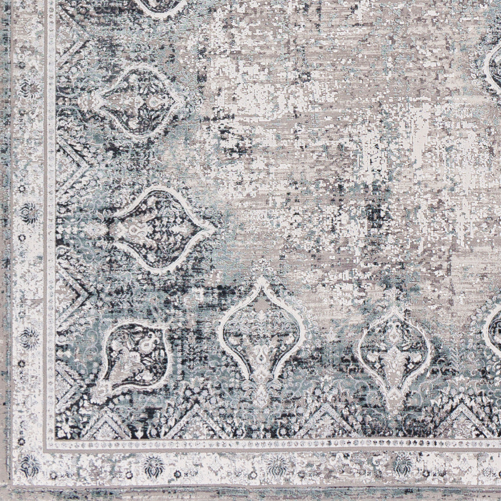 Surya Solar SOR-2315 3'x8' Rug, Medium Gray/Light Gray/Khaki/Black