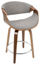 Curvini 24'' Counter Stool, Set of 2, Walnut Wood/Light Gray Fabric/Chrome