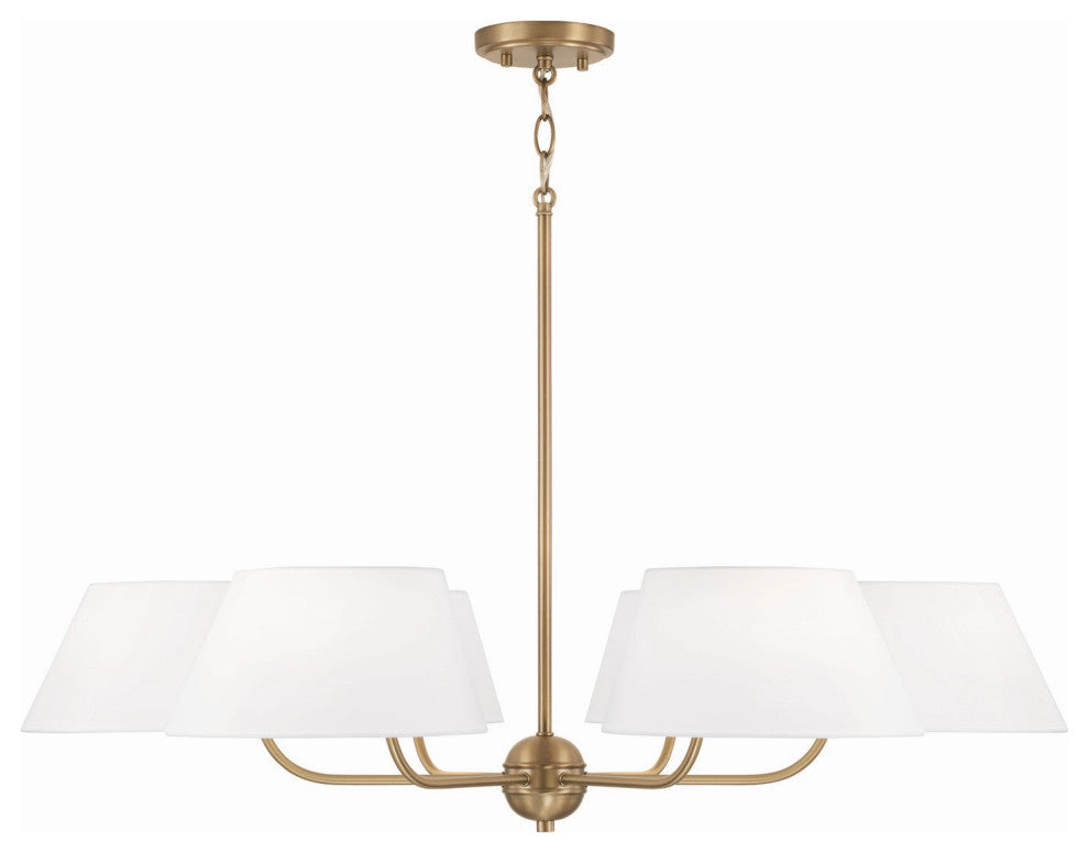 Welsley Six Light Chandelier, Aged Brass