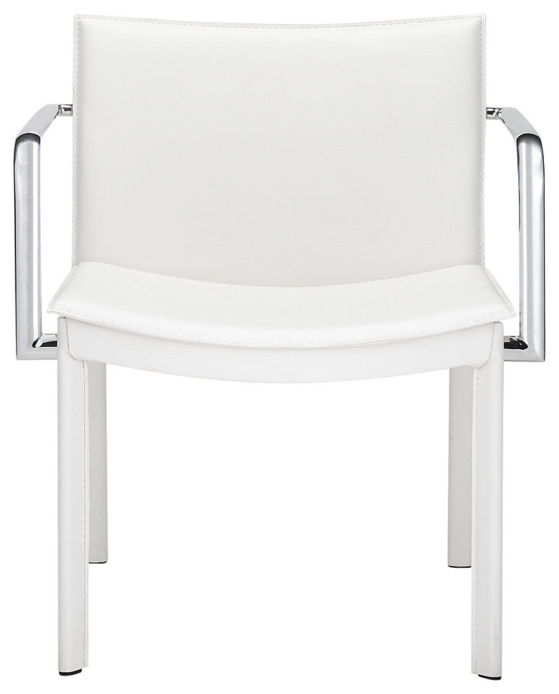 Office Chair, Set of 2, Faux Vinyl Leather, Steel, White, Chrome, Home Business