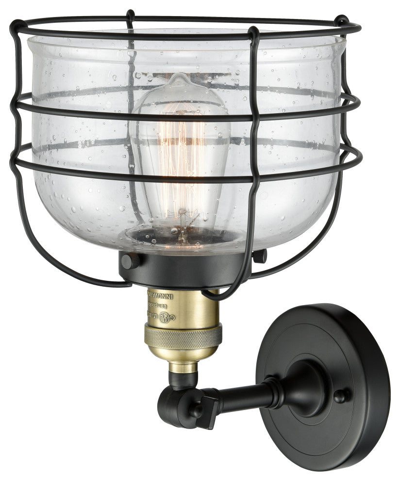 Large Bell Cage 1-Light Sconce, Black Antique Brass, Seedy