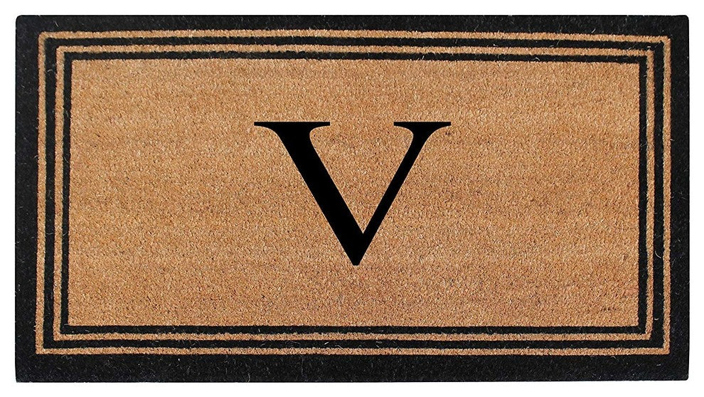 A1HC Black/Beige Coir Monogrammed Doormat 24"x39" , V