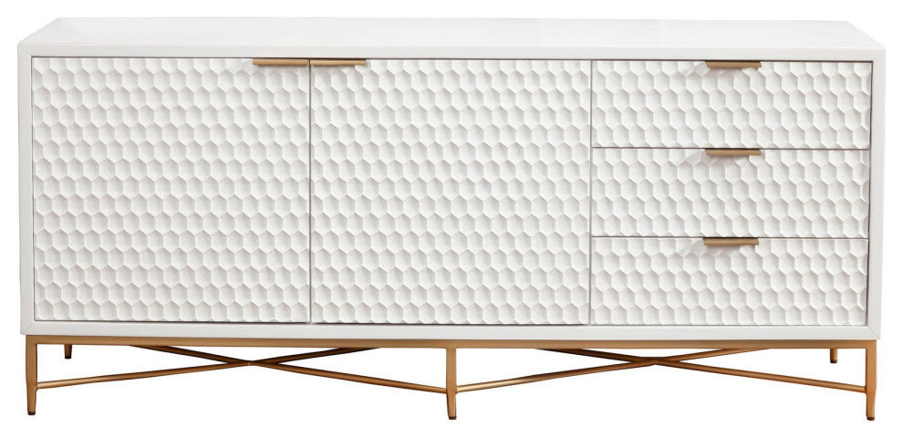Benzara BM284254 64" TV Media Entertainment Center Console, 3 Drawers, White