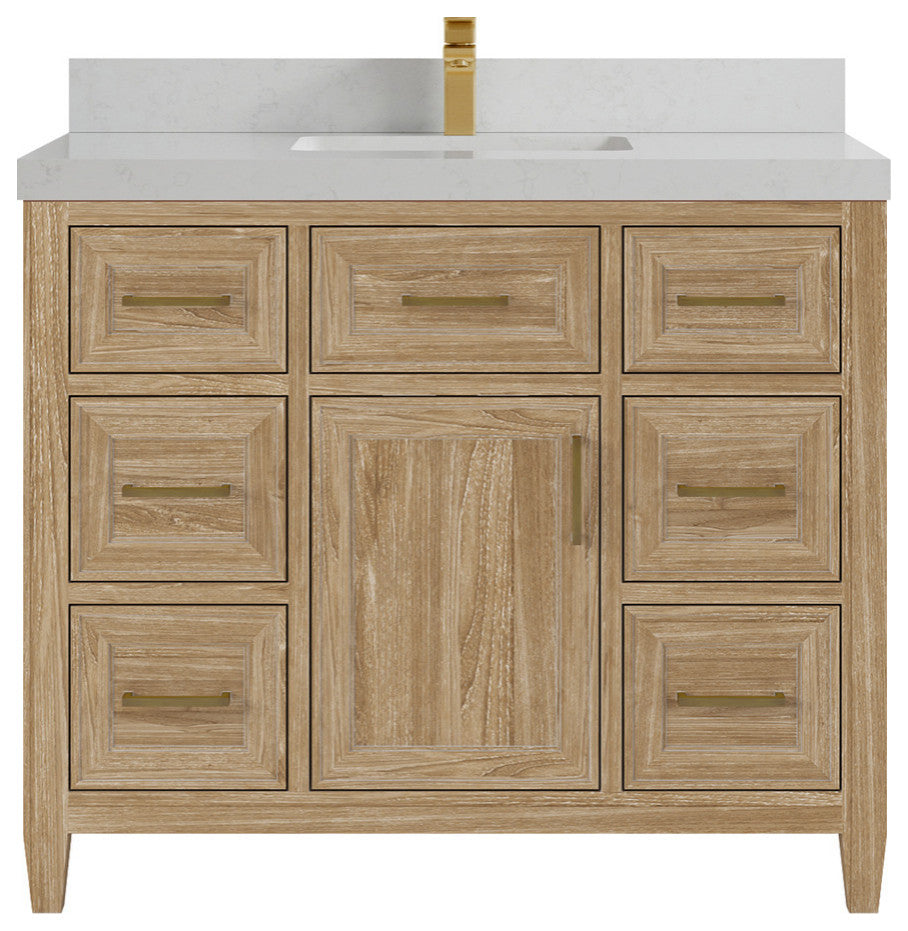 Santa Monica 42 Single Sink Bath Vanity in Whitewashed Teak 2" Carrara Quartz