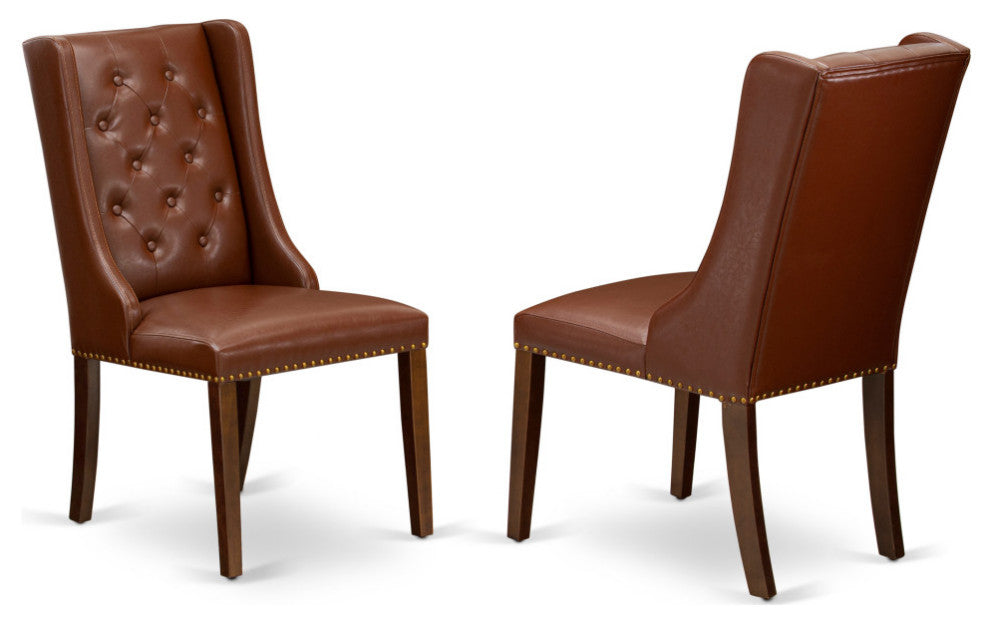 5Pc Dinette Set, 1 Round Table, 4 Brown Chairs, Mahogany Finish