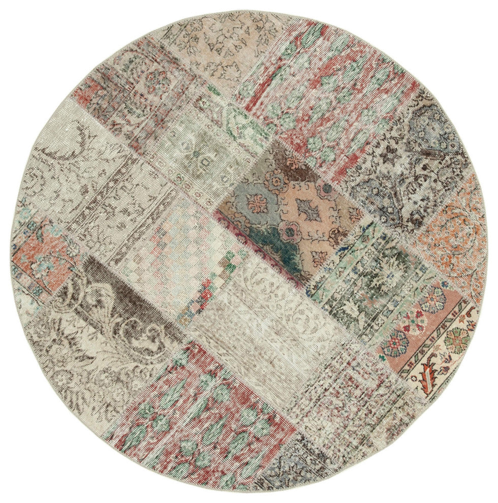 Rug N Carpet - Handwoven Oriental 5' 11" x 5' 11" Vintage Round Patchwork Rug