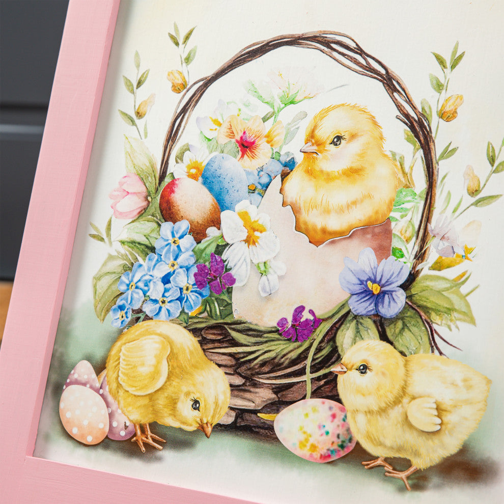 24"H Easter Wooden Chicks Easel Porch Sign