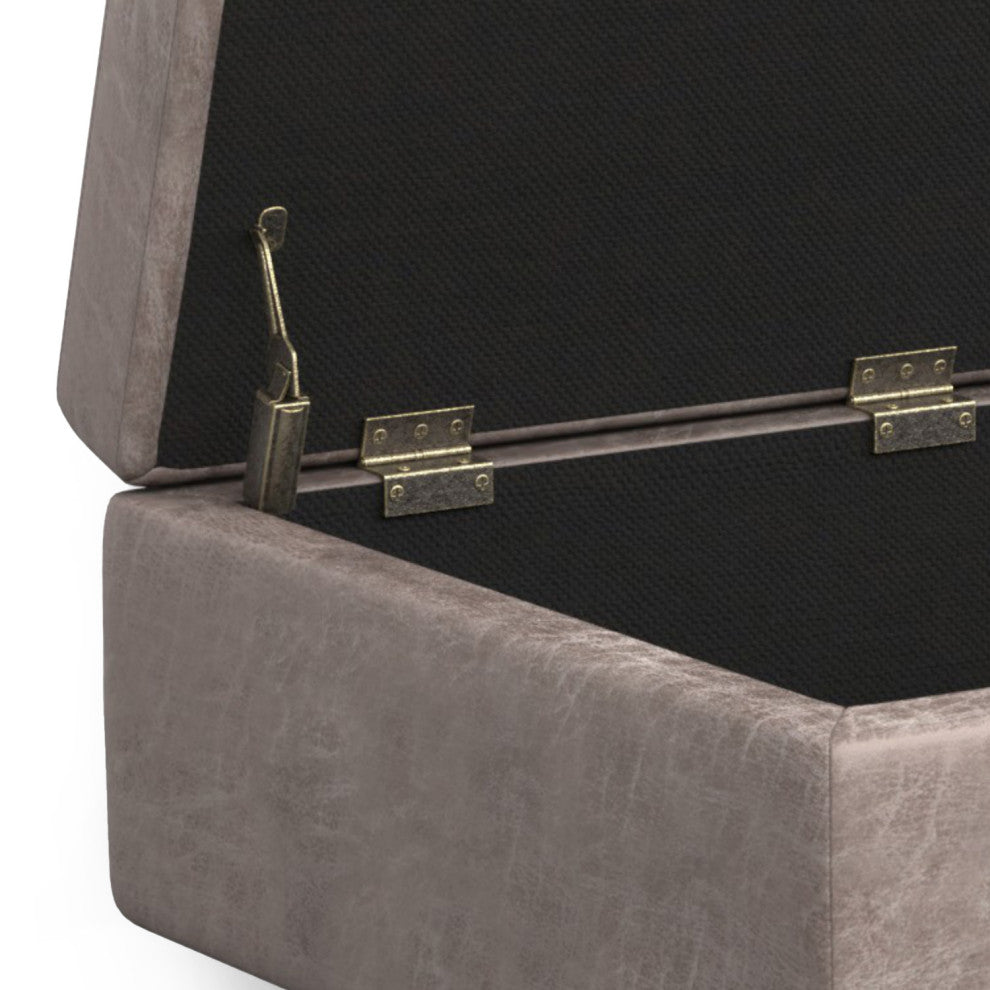 Shay Mid Century Small Coffee Table Storage Ottoman, Distressed Grey Taupe