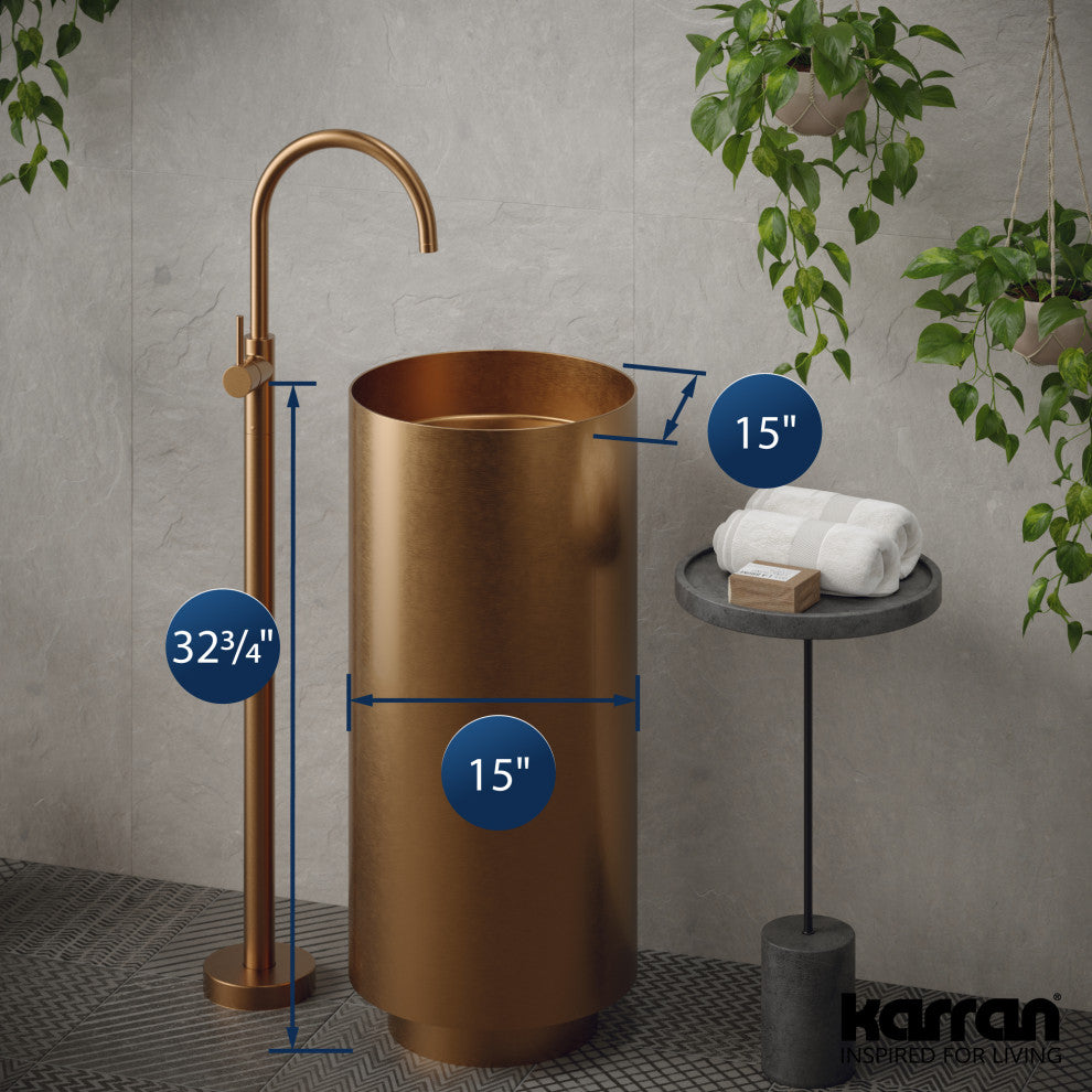 Karran Cinox Stainless Steel Round Pedestal Sink, Brushed Copper