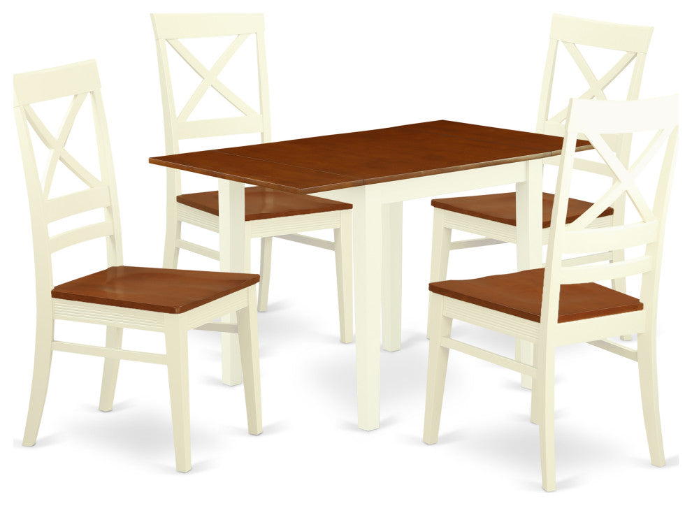 5Pc Dining Set, Table, 4 Kitchen Chairs, Solid Wood Seat, Buttermilk, Black