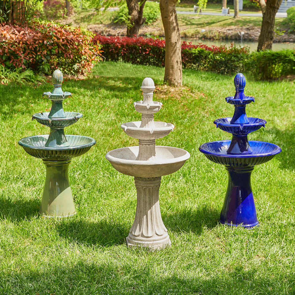 Cobalt Blue 3-Tier Ceramic Outdoor Fountain