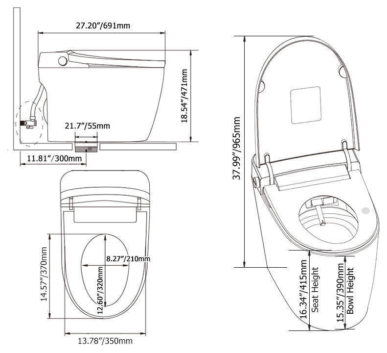 One-Piece Elongated Black Smart Toilet Floor Mounted Automatic Toilet Self-Clean