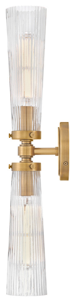 Hinkley Jude 24" Two Light Bath Vanity, Heritage Brass + Clear Fluted Glass