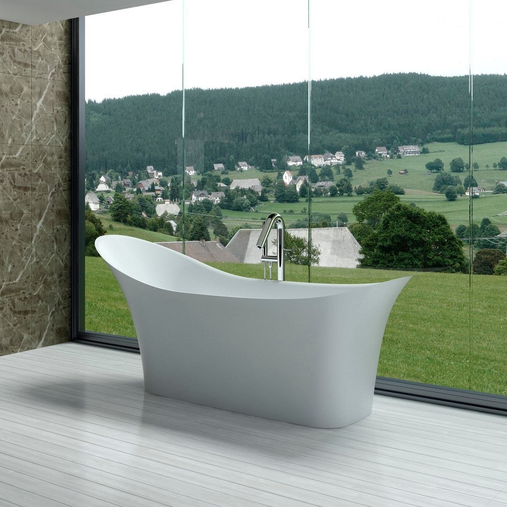 ADM Curved Freestanding Bathtub, Matte White, 74.4"