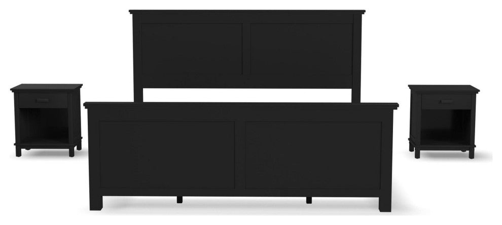 Oak Park King Bed and Two Nightstands by homestyles -Black
