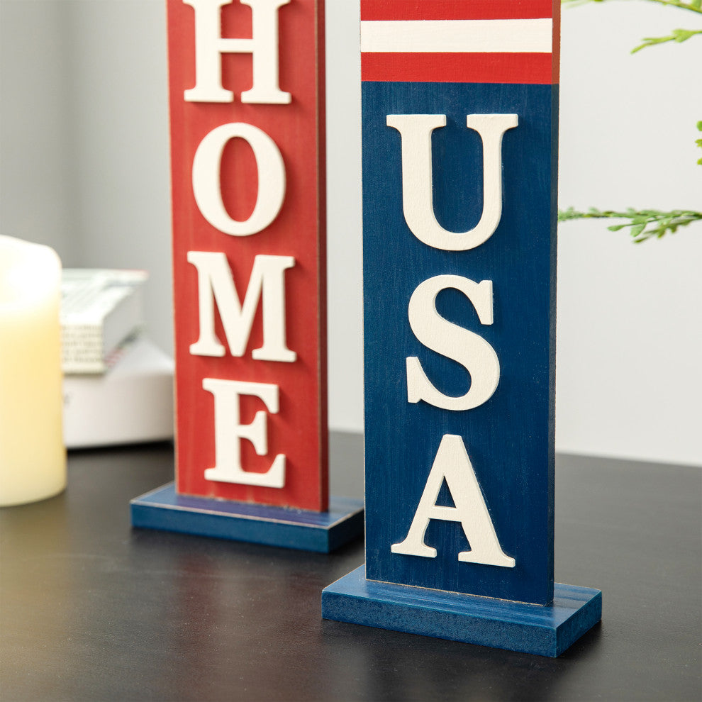 2-Piece Wooden Patriotic/Americana Firecracker Table Sign Set
