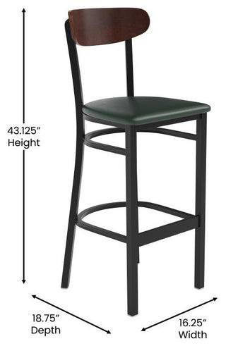 Wright Commercial Grade Barstool -500 LB. Capacity Steel Frame, Walnut Wood Back