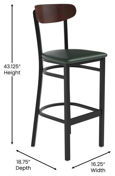Wright Commercial Grade Barstool -500 LB. Capacity Steel Frame, Walnut Wood Back