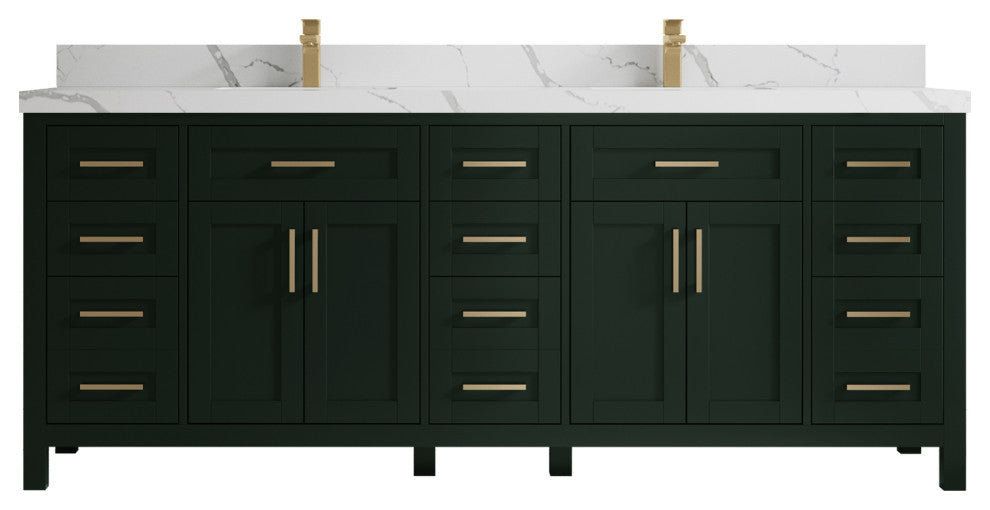 Cambridge 84 Double Sink Bath Vanity in Dark Forest Green 2" Calacatta Laza