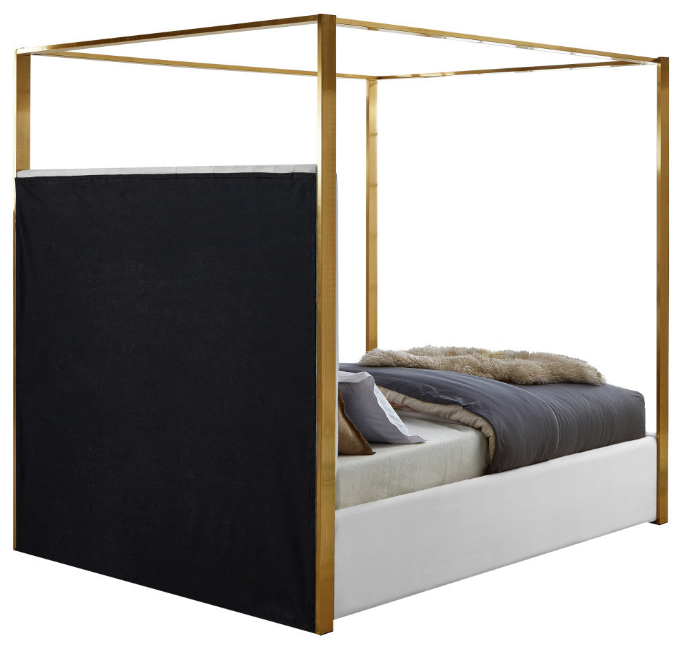 Jones Upholstered Bed, White, King, Vegan Leather