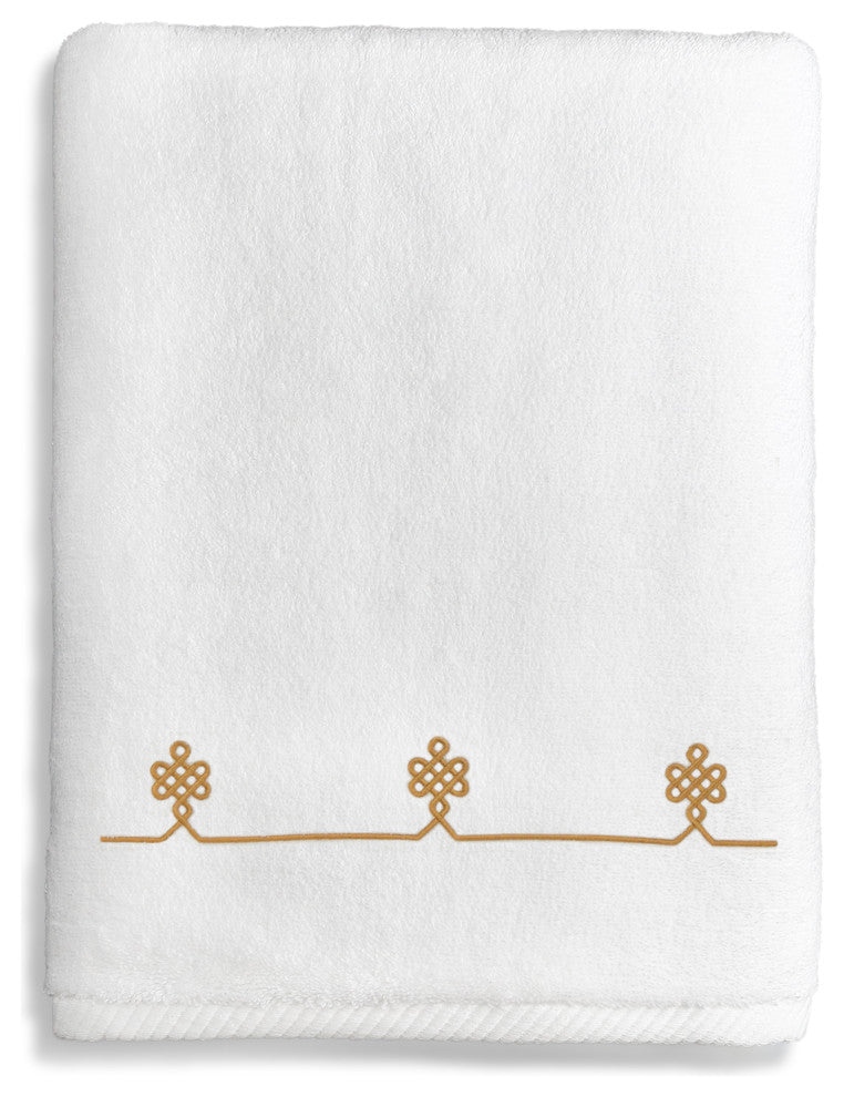 Lattice Bath Towel, White & Gold, 27"x54"