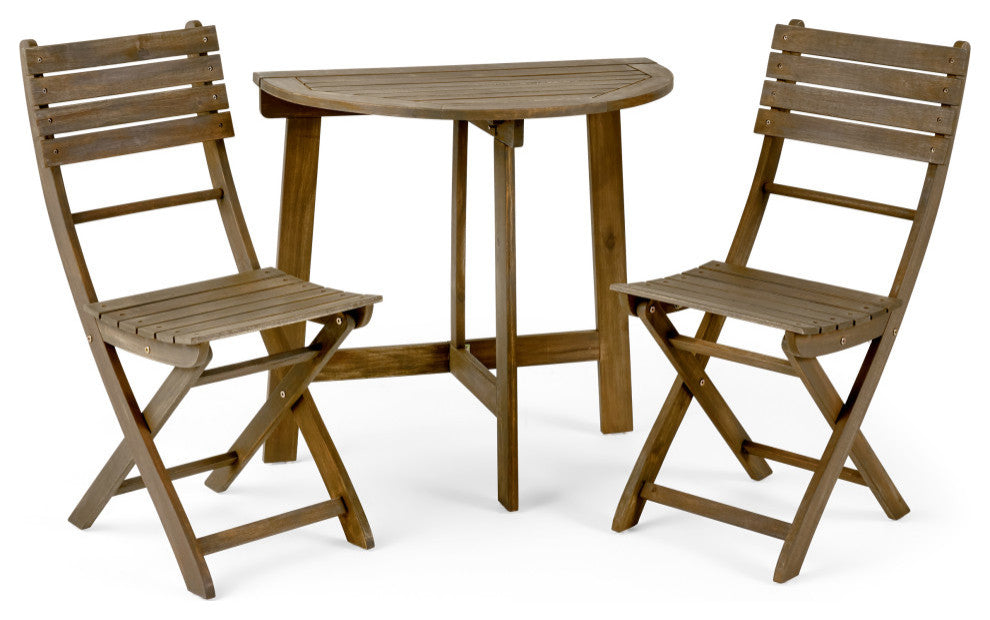 Mia Outdoor 2 Seater Half-Round Wood Bistro Set With Folding Chairs, Gray