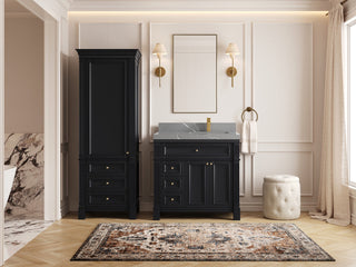 Paris 36" Right Offset Bathroom Vanity, Black 2" Piatra Gray