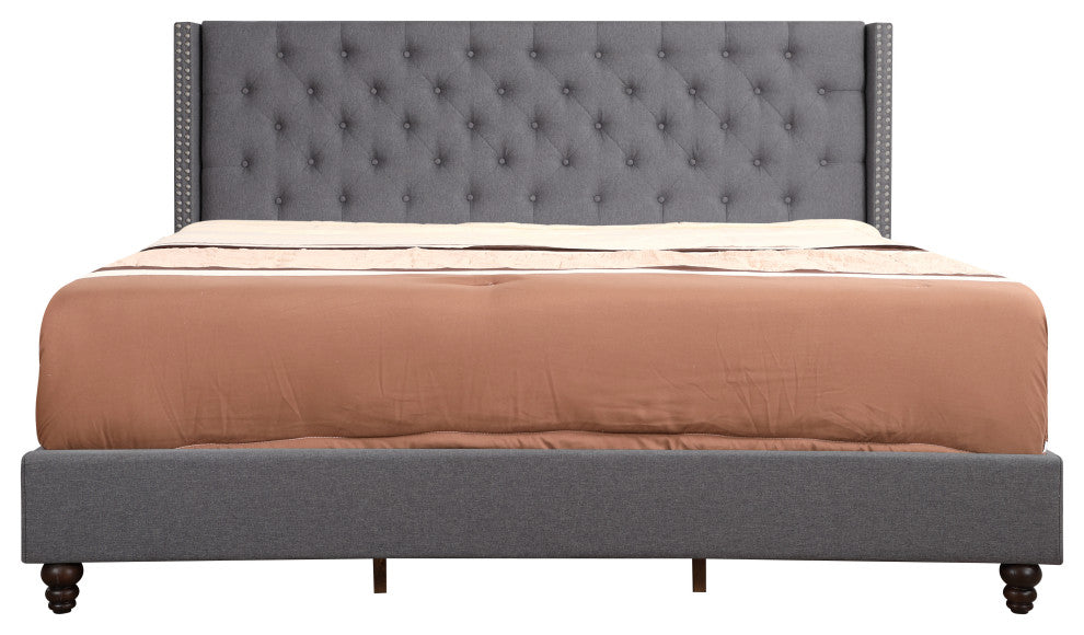 Miranda Upholstered Twill Bed, Light Gray, King
