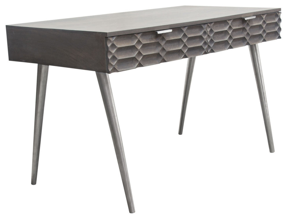 Petra 2-Drawer Writing Desk, Smoke Gray Finish