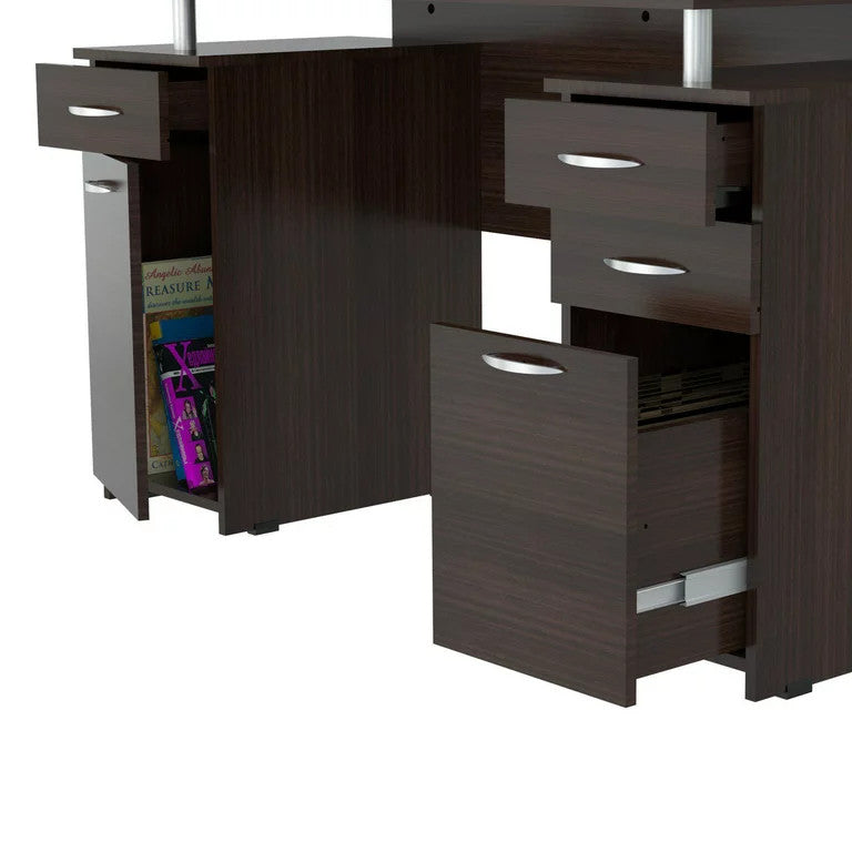 Modern Desk, Double Pedestal Design With Drawers & Floating Worktop, Chocolate