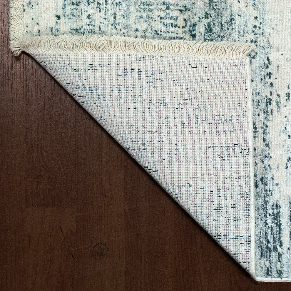 Eternal Ivory and Blue Area Rug, 4'x5.5'