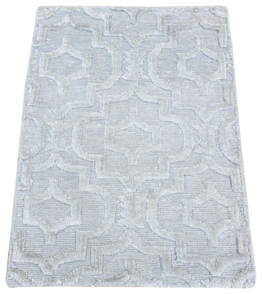 Gray Modern Design Silk With Textured Wool Hand Knotted Oriental Rug, 2'x2'10"