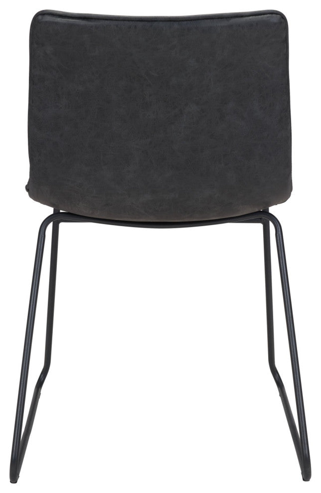 Dining Chair, Set of 2, Faux Vinyl Leather, Steel, Vintage Black, Cafe Bistro