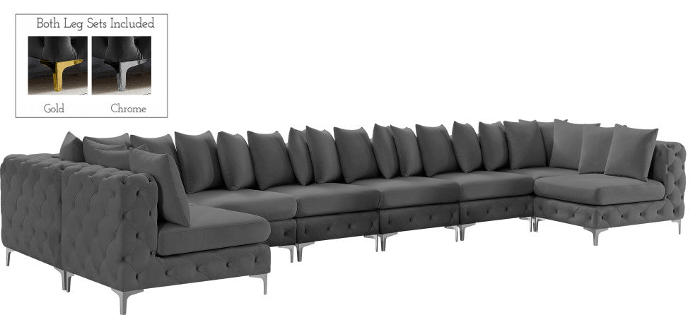 Tremblay Velvet Upholstered 9-Piece Modular U-Shaped Sectional, Grey