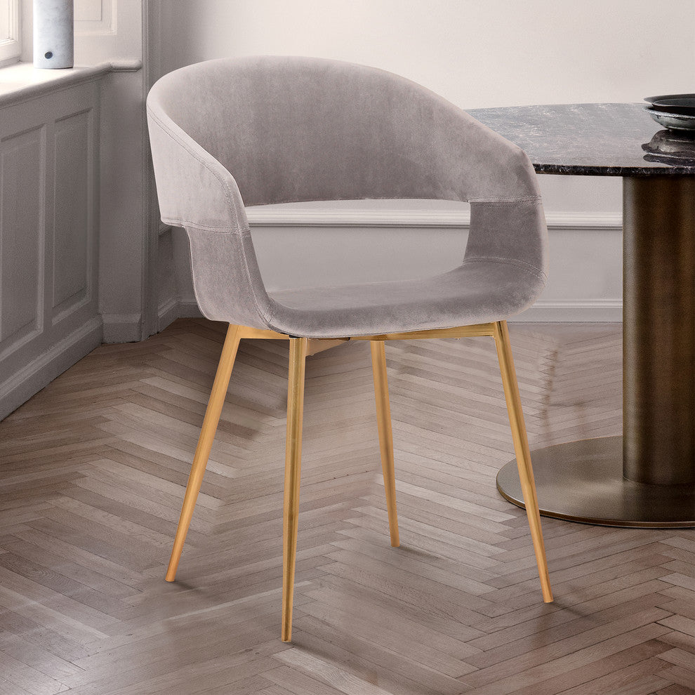 Jocelyn Mid-Century Dining Accent Chair, Gray With Gold Legs