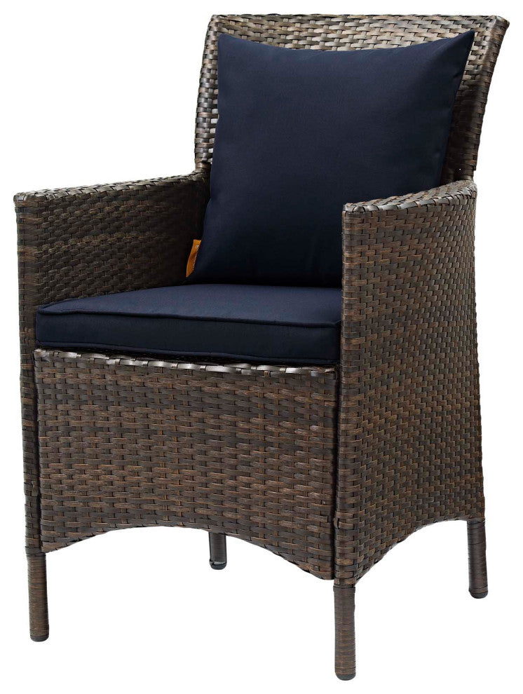 Side Dining Chair Armchair, Set of 2, Rattan, Wicker, Brown Blue Navy, Outdoor