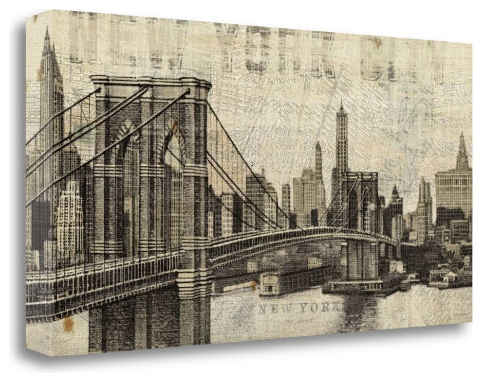 "Vintage Ny Brooklyn Bridge Skyline" By Michael Mullan, Gallery Wrap Canvas