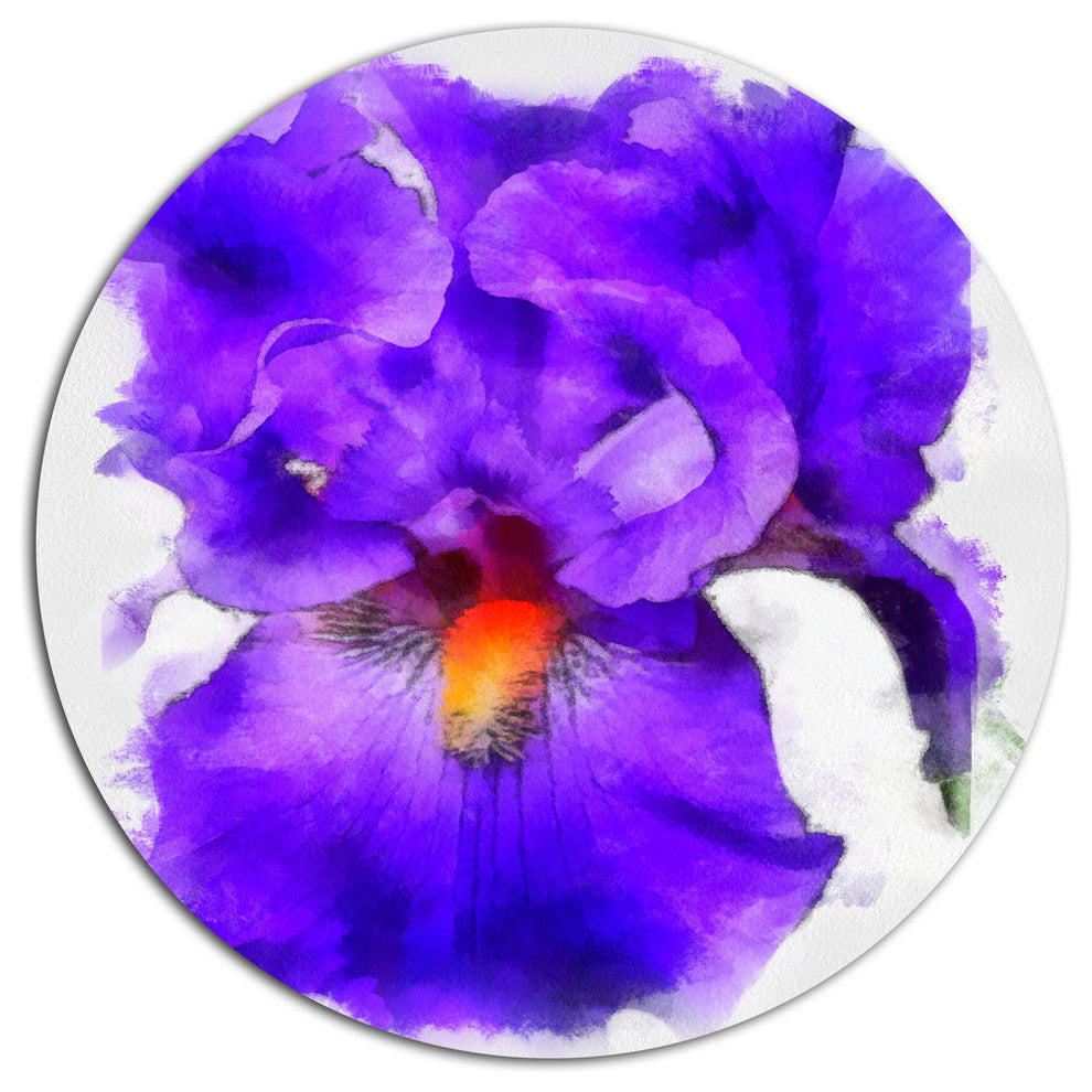 Blue Iris Flower Sketch Watercolor, Floral Disc Metal Wall Art, 36"