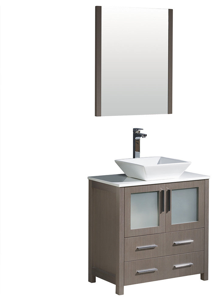 Torino 30" Gray Oak Modern Bathroom Vanity With Vessel Sink, FFT3112BN