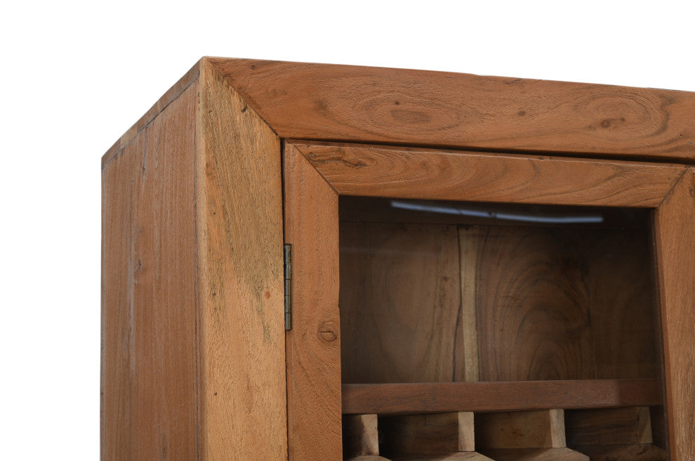 Fernious Tall Wine Cabinet, Natural Finish on Mango Solid Wood